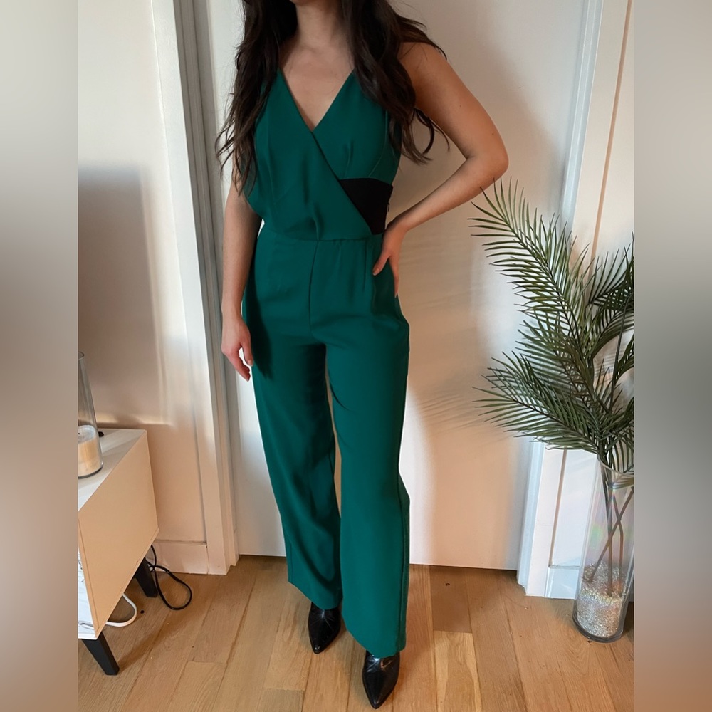 BCBG Flare Leg Color Block Work Jumpsuit